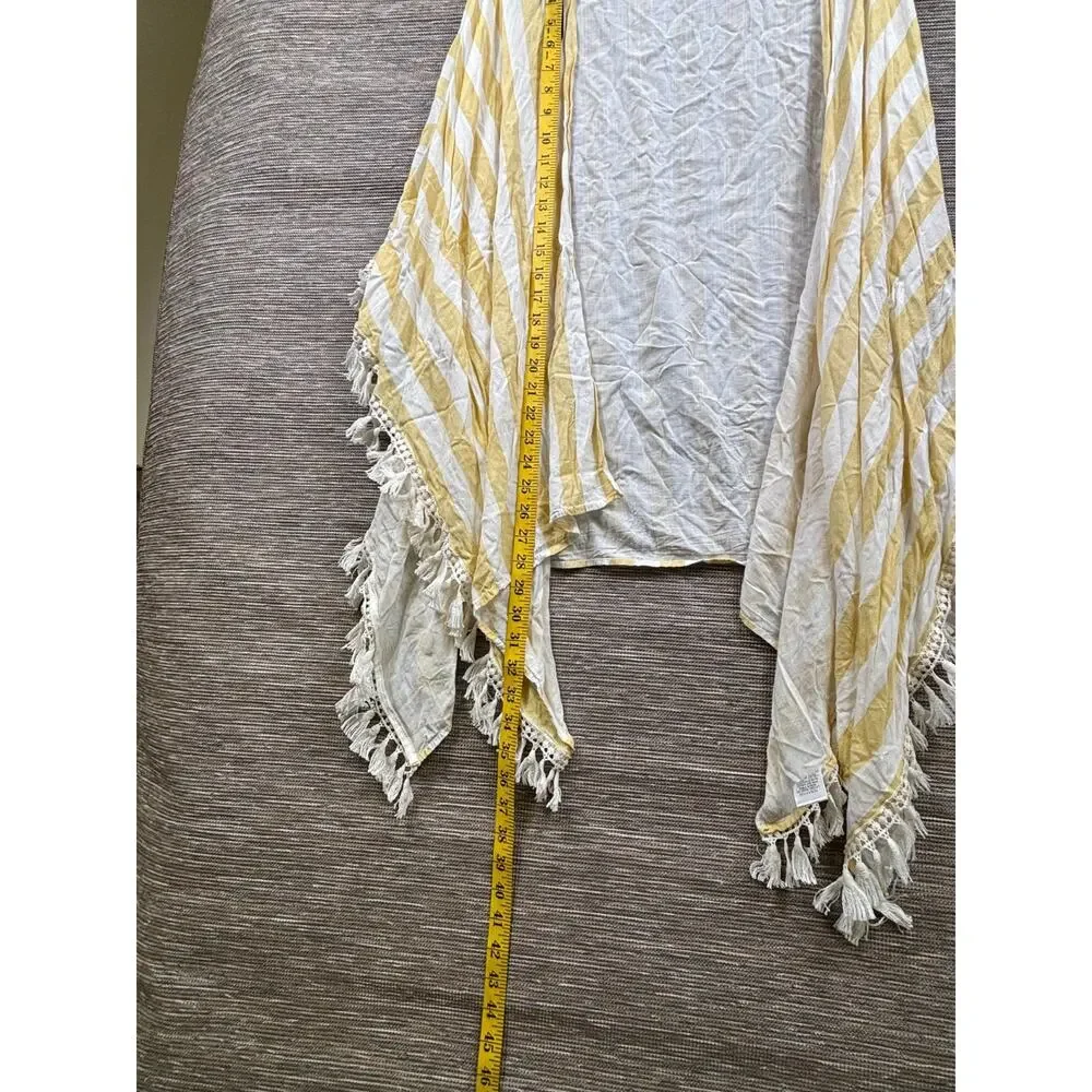 Umgee Fringed Shawl Wrap Womens Size 1XL/2XL White Yellow Striped Boho Casual